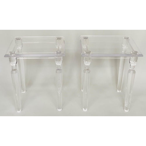 212 - LAMP TABLES BY CHRISTELLE, a pair, ghost tables rectangular glazed with lucite supports, 45cm x 40cm... 