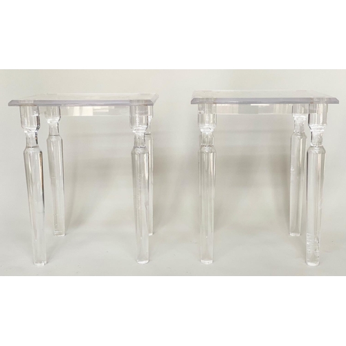 212 - LAMP TABLES BY CHRISTELLE, a pair, ghost tables rectangular glazed with lucite supports, 45cm x 40cm... 