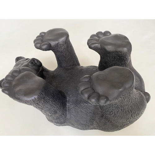 291 - BROWN BEAR LOW TABLE, oval bevelled glass on resin moulded base, 107cm x 66cm x 42cm H.