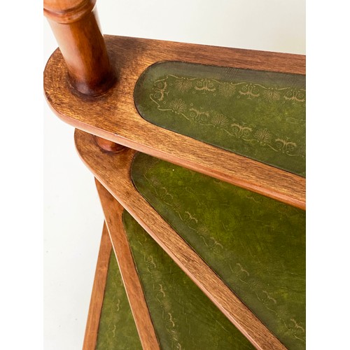 198 - SPIRAL STEPS, Georgian design walnut with four spiral leather trimmed steps with pole, 116cm H x 40c... 