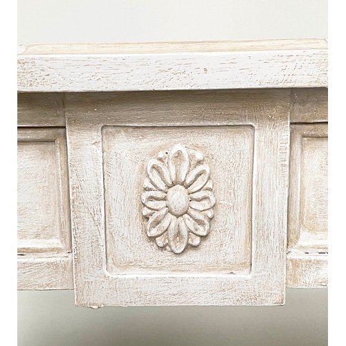 211 - CONSOLE TABLE, French Louis XVI style grey painted rectangular with rosettes and silver metal mounts... 