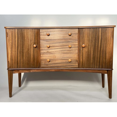 355 - GIBSON & SLATER VESPER SIDEBOARD, Indian Laurel and Afromosia teak with three drawers and pair of do... 