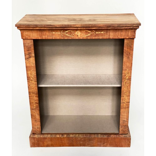 205 - OPEN BOOKCASE, 19th century walnut and marquetry with shelf, 100cm H x 33cm x 81cm.