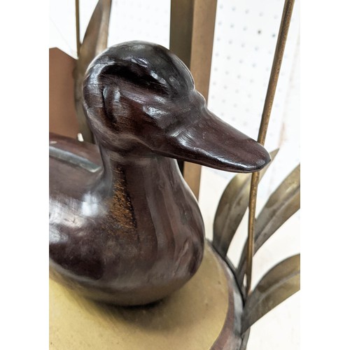 430 - TABLE LAMP, in the form of a duck swimming by reeds, with shade 56cm H.