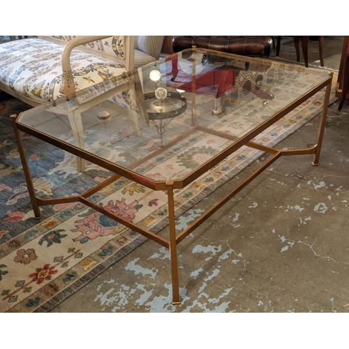 446 - OKA COCKTAIL TABLE, 121cm W x 88cm x 52cm H, glass top on a Champagne gilt metal base.