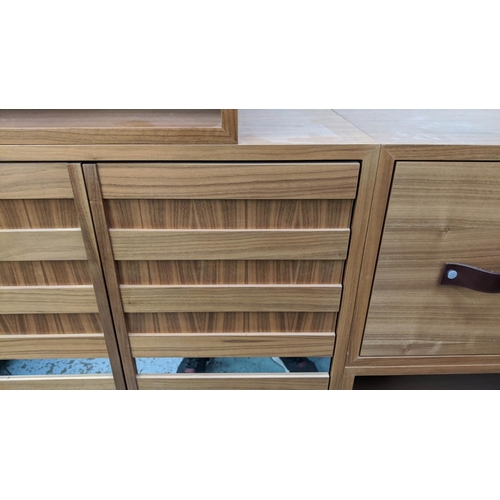 440 - CABINETS, two, contemporary Tansu inspired design, various storage areas, leathered handles, 160cm x... 