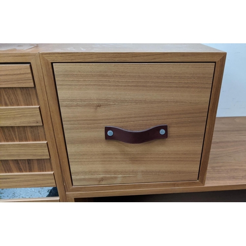 440 - CABINETS, two, contemporary Tansu inspired design, various storage areas, leathered handles, 160cm x... 