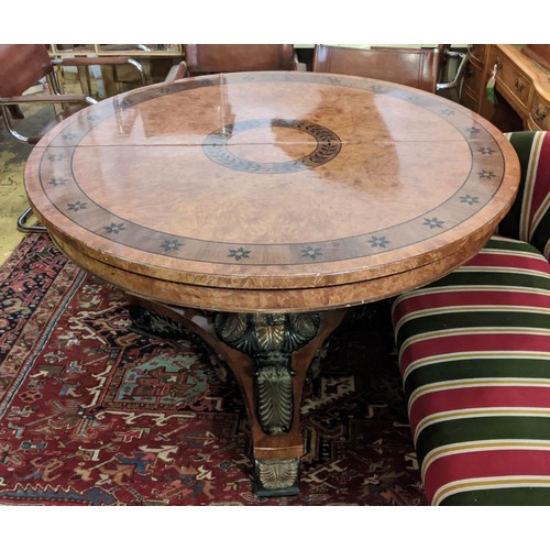 233 - DINING TABLE, 190cm L extended x 77cm H x 130cm D Empire revival late 20th century amboyna, fruitwoo... 