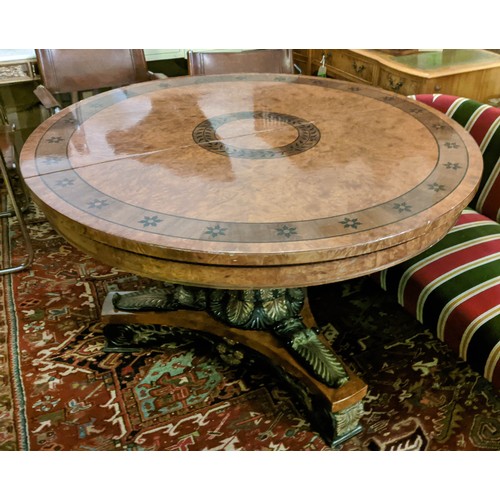 233 - DINING TABLE, 190cm L extended x 77cm H x 130cm D Empire revival late 20th century amboyna, fruitwoo... 