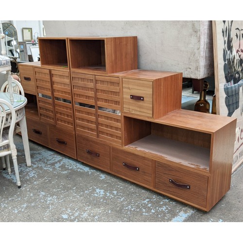 440 - CABINETS, two, contemporary Tansu inspired design, various storage areas, leathered handles, 160cm x... 