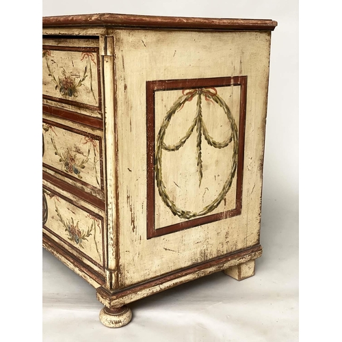 227 - VENETIAN COMMODE, 19th century painted Neo Classical with floral swags and columns with three long d... 