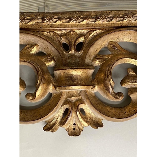 241 - WALL MIRROR, Italian Florentine style giltwood and gesso with broad pierced foliate frame and bevell... 