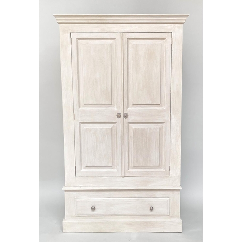 247 - ARMOIRE, French traditionally grey painted and silvered metal mounted with two panelled doors and dr... 