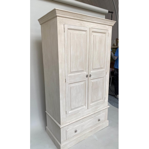 247 - ARMOIRE, French traditionally grey painted and silvered metal mounted with two panelled doors and dr... 