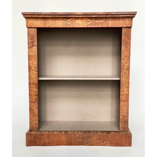 249 - OPEN BOOKCASE, 19th century walnut and marquetry with shelf, 100cm H x 33cm x 81cm.