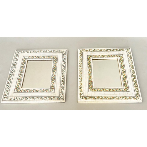 250 - WALL MIRRORS, a pair, early 20th century Indian bone and hand painted each with rectangular mirror a... 