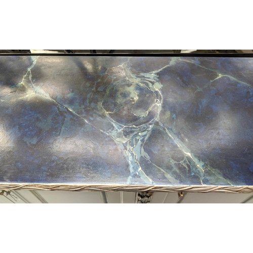 323 - SIDEBOARD, 1970s Venetian style, 236cm x 48cm x 86cm, faux marble top, palm fond detail, central com... 