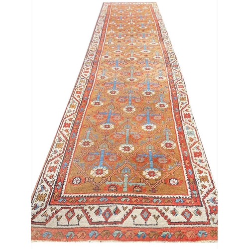 126 - ANTIQUE PERSIAN BAKSHAISH RUNNER, 390cm x 99cm.