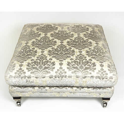 142 - DURESTA CENTRE STOOL, damask upholstered raised on square supports and castors, 45cm H x 93cm x 93cm... 