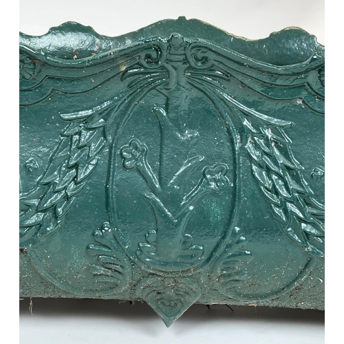 148 - PLANTERS, a pair, 19th century French green painted cast iron, 34cm H x 60cm. (2)