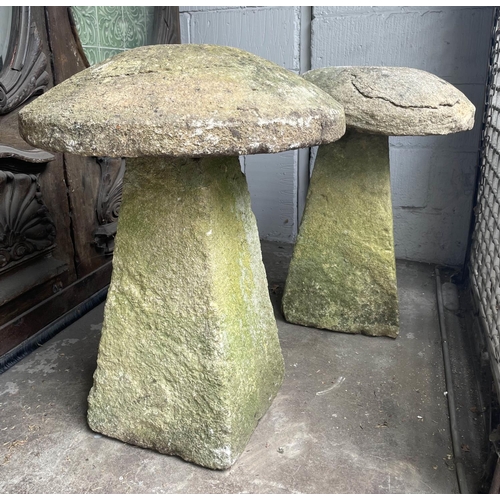 150 - STADDLE STONES, two with weathered finish, tallest 80cm H x 60cm diam. (2)