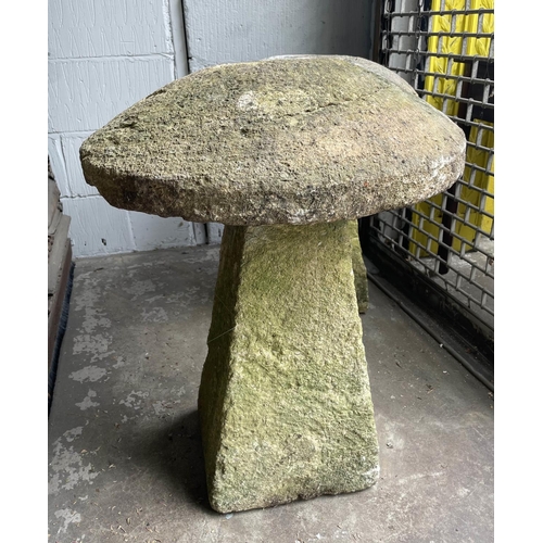150 - STADDLE STONES, two with weathered finish, tallest 80cm H x 60cm diam. (2)