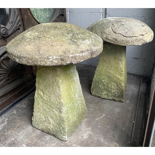 150 - STADDLE STONES, two with weathered finish, tallest 80cm H x 60cm diam. (2)