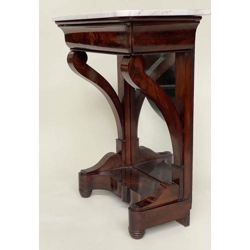 163 - CONSOLE TABLE, 19th century French Louis Philippe flame mahogany, with frieze drawer, mirror back an... 