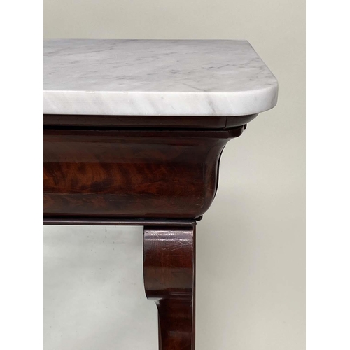 163 - CONSOLE TABLE, 19th century French Louis Philippe flame mahogany, with frieze drawer, mirror back an... 