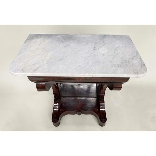 163 - CONSOLE TABLE, 19th century French Louis Philippe flame mahogany, with frieze drawer, mirror back an... 
