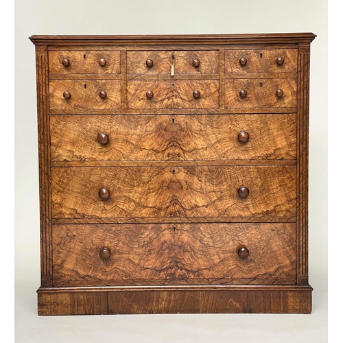 168 - SCOTTISH CHEST, last quarter 19th century figured walnut with five short drawers above three long dr... 