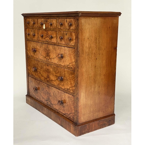 168 - SCOTTISH CHEST, last quarter 19th century figured walnut with five short drawers above three long dr... 