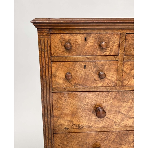 168 - SCOTTISH CHEST, last quarter 19th century figured walnut with five short drawers above three long dr... 