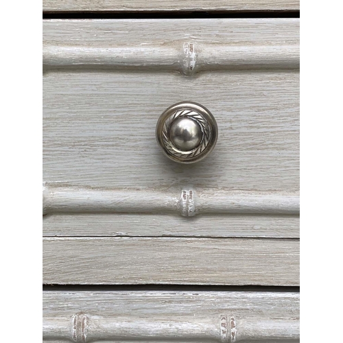 179 - FAUX BAMBOO CHEST, 19th century English grey painted and carved faux bamboo with two short and three... 