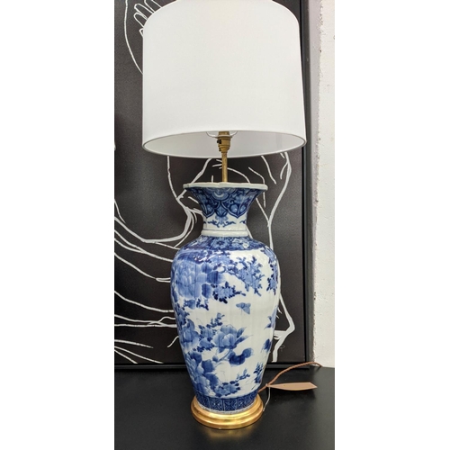 210 - TABLE LAMPS, a pair, 90.5cm H, Chinese blue and white ceramic, with shades. (2)