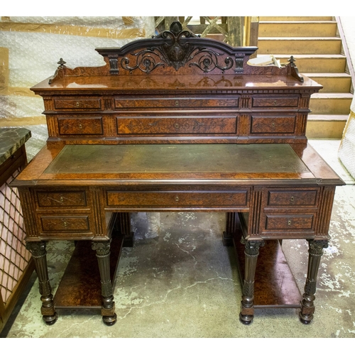 295 - DESK, 125cm H x 124cm x 73cm, Napoleon III amboyna with superstructure of six drawers above a pull o... 