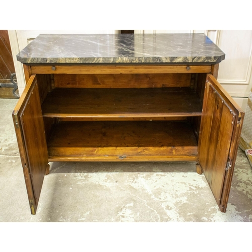 296 - SIDE CABINET, 79cm H x 110cm x 57cm, Regency cedar with marble top above a brushing slide and two pl... 