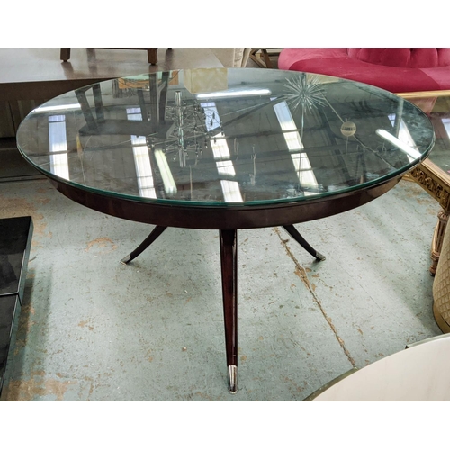 317 - DINING TABLE, 138cm x 77cm, 20th century Italian inspired design, glass top, ebonised base.