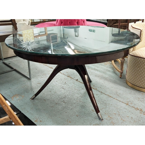 317 - DINING TABLE, 138cm x 77cm, 20th century Italian inspired design, glass top, ebonised base.