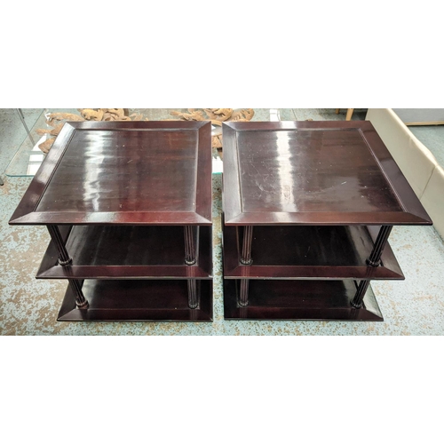 332 - BAKER FURNITURE THREE TIER SIDE TABLES, a pair, by Barbara Barry, 66.5cm x 66.5cm x 67cm. (2)