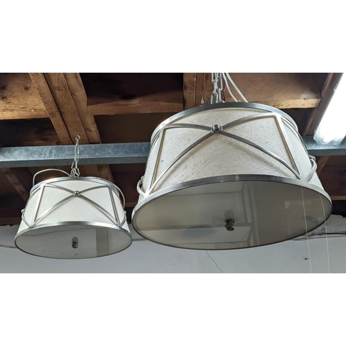 338 - VAUGHAN MENTON HANGING SHADE PENDANT LIGHTS, a pair, 25cm x 51cm, each minus chains. (2)