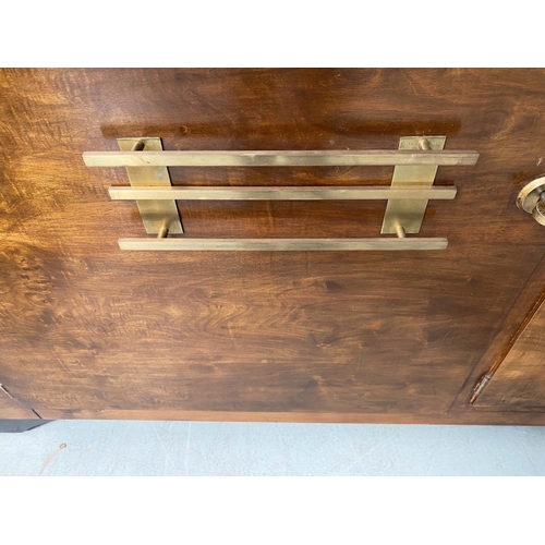 355 - ART DECO SIDEBOARD, walnut and ebonised and gilt metal with four doors and centre enclosed drawers, ... 