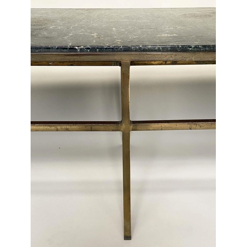 357 - LOW TABLE, 1960s rectangular variegrated green marble on patinated verdigris gilt metal support, 182... 