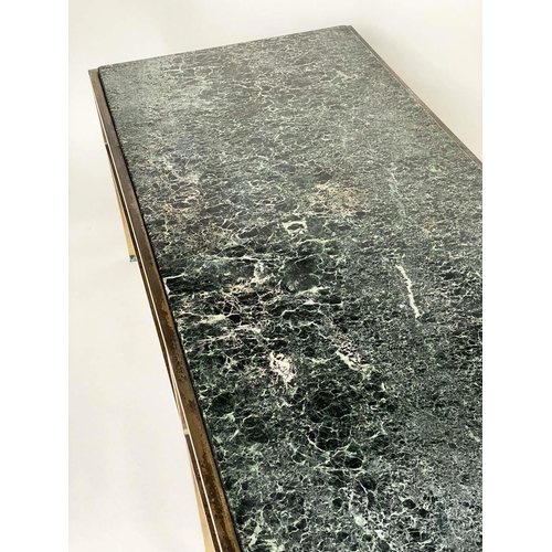 357 - LOW TABLE, 1960s rectangular variegrated green marble on patinated verdigris gilt metal support, 182... 