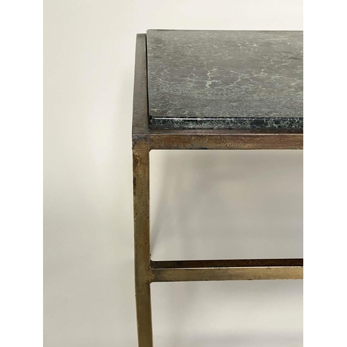 357 - LOW TABLE, 1960s rectangular variegrated green marble on patinated verdigris gilt metal support, 182... 