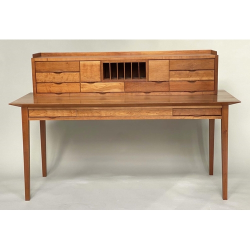 362 - WRITING TABLE, 1970s shaker style, cherrywood with multi compartment superstructure and two frieze d... 