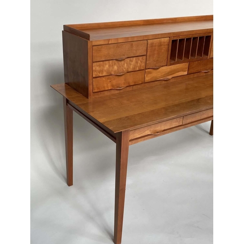 362 - WRITING TABLE, 1970s shaker style, cherrywood with multi compartment superstructure and two frieze d... 