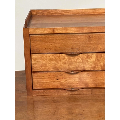 362 - WRITING TABLE, 1970s shaker style, cherrywood with multi compartment superstructure and two frieze d... 