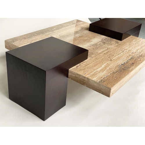 363 - STONE INTERNATIONAL LOW TABLE, 1970's Italian rectangular travertine marble with ebonised supports, ... 