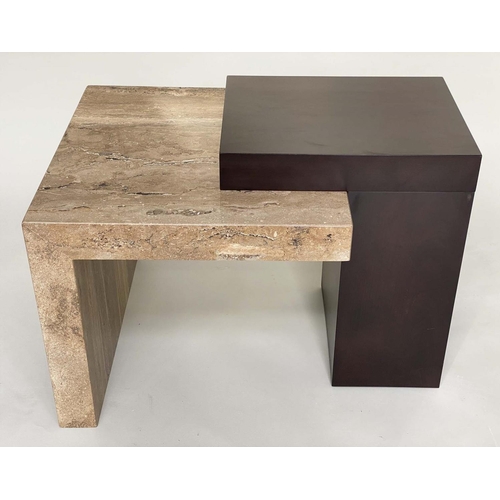 364 - LOW TABLE, 1970's Italian travertine marble with ebonised supports, 65cm x 85cm x 60cm H.